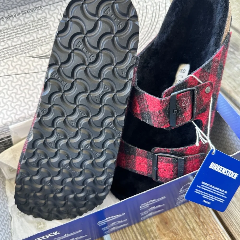 Birkenstock Plaid Red Arizona Shearling Lined Mens 10 EU43 - Picture 4 of 8